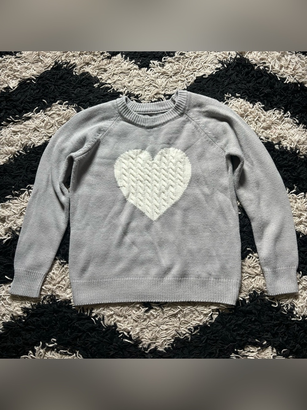 Coquette Long Sleeve Grey Knit Sweater with White Heart
